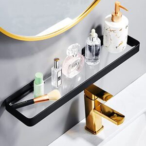 Halyuhn 15.7 inch Glass Bathroom Wall Shelf, Black Glass Shelf with Tempered Glass, Glass Floating Shelves for Bathroom, Rectangle Glass Shelf for Bathroom Organization and Storage (1 Tier)