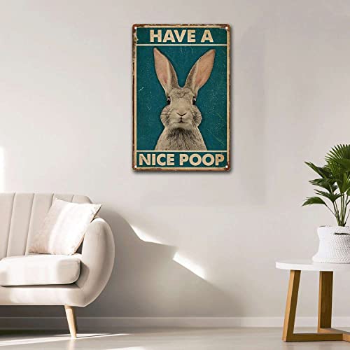 Tin Sign Rabbit Bathroom Restroom Wall Tin Sign Retro Style Easter decorations 8x12inch