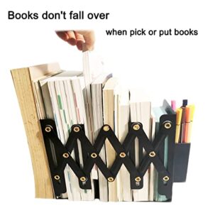 Metal Adjustable Book Ends to Hold Books Heavy Duty, Bookends for Shelves with Pen Holder, Book Stoppers for School and Office