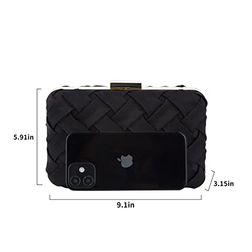 GripIt Elegant Women Woven Clutch Purse for Bridal Wedding Party Handbag Prom Evening Clutch Bags Formal Clutch,Black