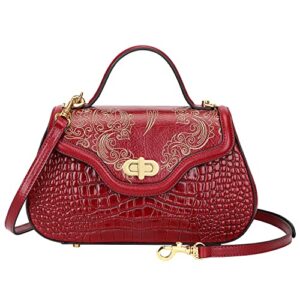 pijushi designer crossbody purses and handbags for women crocodile leather satchel bag (66522 red)