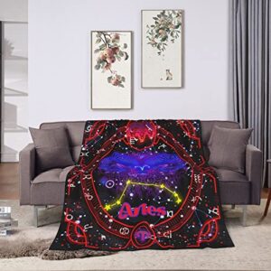 Cartoon Aries Blanket Constellations Throw Blankets Soft Horoscope Astrology Flannel Throw Blanket Zodiac Sign 50"X40"