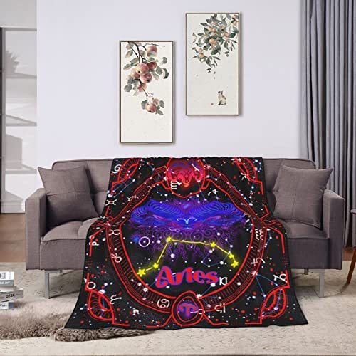 Cartoon Aries Blanket Constellations Throw Blankets Soft Horoscope Astrology Flannel Throw Blanket Zodiac Sign 50"X40"