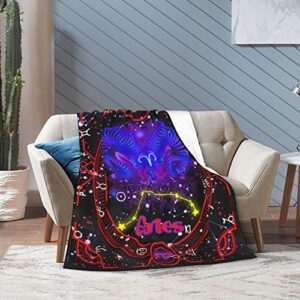 Cartoon Aries Blanket Constellations Throw Blankets Soft Horoscope Astrology Flannel Throw Blanket Zodiac Sign 50"X40"