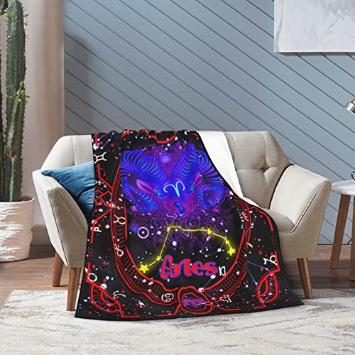 Cartoon Aries Blanket Constellations Throw Blankets Soft Horoscope Astrology Flannel Throw Blanket Zodiac Sign 50"X40"