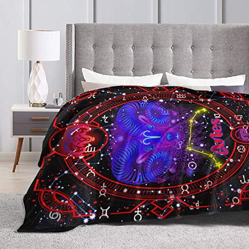 Cartoon Aries Blanket Constellations Throw Blankets Soft Horoscope Astrology Flannel Throw Blanket Zodiac Sign 50"X40"