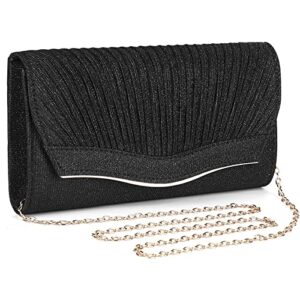 uborse pleated glitter clutch evening bags for women formal wedding bridal clutch purse prom cocktail party handbags (one size, black)