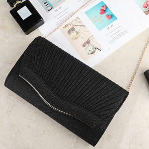 UBORSE Pleated Glitter Clutch Evening Bags for Women Formal Wedding Bridal Clutch Purse Prom Cocktail Party Handbags (One Size, Black)