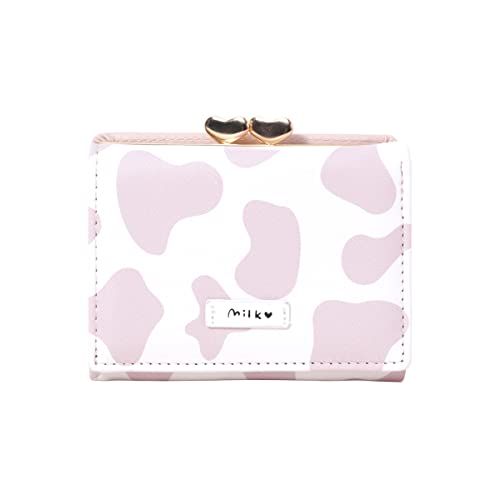 Sunwel Fashion Girls Cute Cow Print Kiss Lock Coin Pouch Tri-folded Wallet Small Wallet Cash Pocket Card Holder ID Window Purse for Women