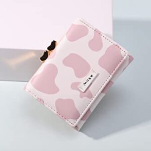 Sunwel Fashion Girls Cute Cow Print Kiss Lock Coin Pouch Tri-folded Wallet Small Wallet Cash Pocket Card Holder ID Window Purse for Women