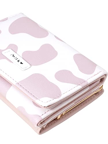 Sunwel Fashion Girls Cute Cow Print Kiss Lock Coin Pouch Tri-folded Wallet Small Wallet Cash Pocket Card Holder ID Window Purse for Women