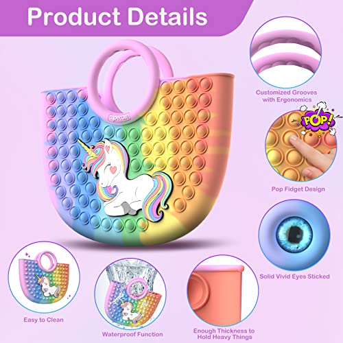 typecase Pop It Easter Basket, Pop It Purse for Girls and Women's Handbags Fidget Pop Bubble Fidget Sensory Ladies Handbags(Rainbow Unicorn)