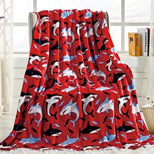 Elegant Comfort Lightweight Printed Throw Blanket- All Season, Ultra Soft, Cozy and Plush- Decorative Throw Blankets, Perfect for Lounging, 50 x 60 inches, Red Shark, Throw Blanket