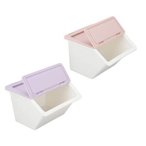 desk storage box purple pink dust cover stackable design keeping tidy skincare organizer for cosmetic