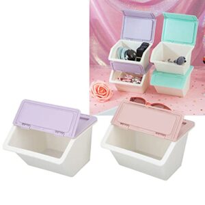 Desk Storage Box Purple Pink Dust Cover Stackable Design Keeping Tidy Skincare Organizer for Cosmetic