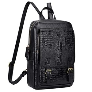 pijushi crocodile leather backpack purse for women leather rucksack with flap(66511 black)