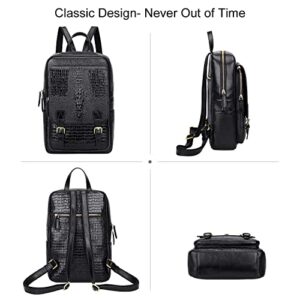 PIJUSHI Crocodile Leather Backpack Purse for Women Leather Rucksack with Flap(66511 Black)