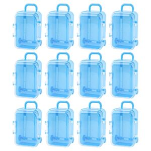framendino, 12 pack blue mini travel suitcases box plastic candy boxes gift box transparent tiny jewelry storage cases for wedding party decorations