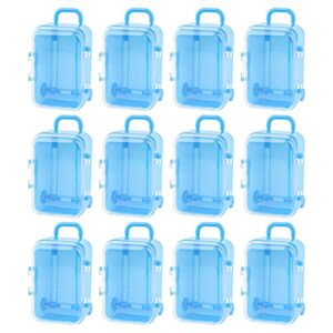 Framendino, 12 Pack Blue Mini Travel Suitcases Box Plastic Candy Boxes Gift Box Transparent Tiny Jewelry Storage Cases for Wedding Party Decorations