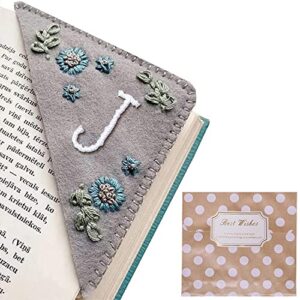 personalized hand embroidered corner bookmark, handmade cute flower bookmarks for book lovers, 26 letters felt triangle corner bookmarks – winter j