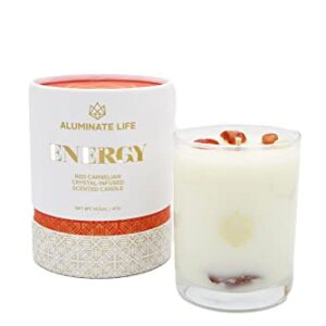 Aluminate Life Luxury Glass Jar Candle, Energy - Red Carnelian Crystal Infused - Scents of Lemon, Grapefruit, & Bergamot - Passion, Confidence, & Vitality - Coconut Wax, Essential Oils, Dr. Developed