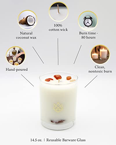 Aluminate Life Luxury Glass Jar Candle, Energy - Red Carnelian Crystal Infused - Scents of Lemon, Grapefruit, & Bergamot - Passion, Confidence, & Vitality - Coconut Wax, Essential Oils, Dr. Developed