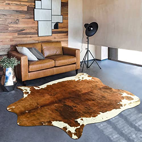 DweIke Faux Cowhide Rug 5.2ft x 6.2ft/158x190cm, Large Size Faux Fur Animal Cow Print Carpet for Bedroom, Living Room, Office, Home Decor Mat, Cowhide Rug, Brown