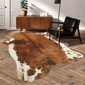 DweIke Faux Cowhide Rug 5.2ft x 6.2ft/158x190cm, Large Size Faux Fur Animal Cow Print Carpet for Bedroom, Living Room, Office, Home Decor Mat, Cowhide Rug, Brown