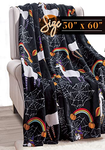 Elegant Comfort Lightweight Throw Blanket- Halloween Themed, Soft, Cozy and Plush- Throw Blankets, Perfect for Lounging This Spooky Season, 50 x 60 inches, Black Unicorn, Throw Blanket