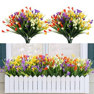 lokediren artificial flowers for outdoors, 16 bundles fake plants uv resistant,faux plastic flower for outdoor outside decorations