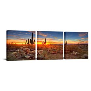 iknow foto 3 panel canvas prints colorful sunset with saguaro cactus sonoran desert arizona photo wall art natural scenery poster pictures for walls decoration each panel 16×16 (medium)