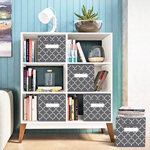 FabTotes Storage Bins 6 Pack Collapsible Storage Cubes, 11"x10.5"x10.5" Large Toy Book Organizer Boxes with Handles and Label Card & Label Holder, Baskets for Organizing Closet Shelves