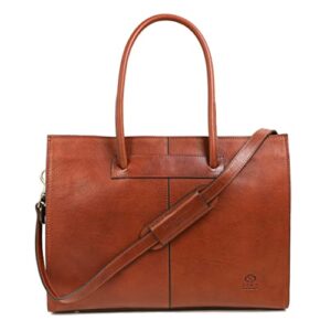 time resistance leather handbag – top handle bag – full-grain leather tote bag – purse for women (cognac)