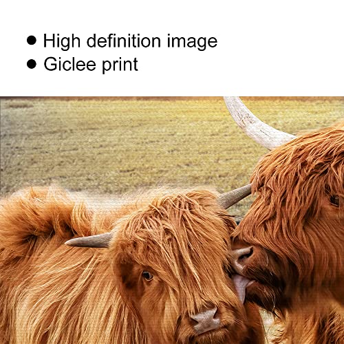 Creoate Highland Cow Wall Art, Farmhouse Cow Picture Canvas Print Artwork for Home Wall Decor, Highland Cattle with Long Horns Picture Gift