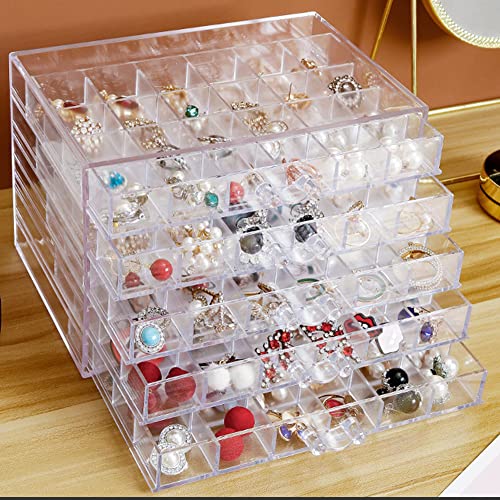 Earring Storage Box Organizer, Acrylic Jewelry Storage Box Holder 5 Drawers Transparent Jewelry Display Stand with 120 Small Compartments Gift Boxes for Women Girls