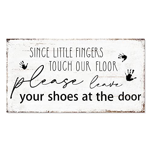 Please Remove Your Shoes Sign: Take off Shoes Sign Funny Entryway Decor - Since Little Fingers Touch Our Floor Please Leave Your Shoes at the Door Canvas Print Home Decoration 15" x 8"