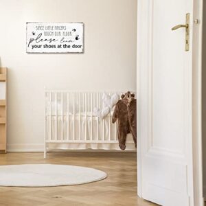 Please Remove Your Shoes Sign: Take off Shoes Sign Funny Entryway Decor - Since Little Fingers Touch Our Floor Please Leave Your Shoes at the Door Canvas Print Home Decoration 15" x 8"