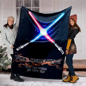 mxzlby personalized lightsaber theme throw blanket for home, travel, boys, men, gifts, customized presents for boyfriends parents on christmas new year fathers mothers day easter, baby blanket