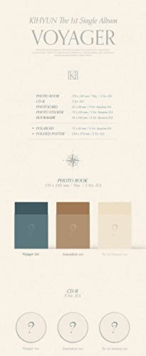 Monsta X Kihyun VOYAGER 1st Single Album Random Version CD+96p PhotoBook+1p PhotoCard+1p Photo Sticker+1ea Bookmark+Tracking Sealed