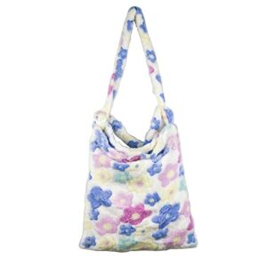 canvas tote purse shoulder bag simple crossbody handbag cute plush handbag faux fur fluffy large shopping school bag for women