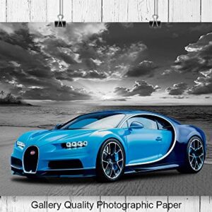 Lamborghini McLaren Ferrari Bugatti Wall Art - Boys Room Decor - Race Car Decor - Sports Car Posters Set - Man Cave Decor - Garage Wall Decor - Bar Wall Decor - Coastal Ocean Beach Theme