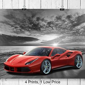 Lamborghini McLaren Ferrari Bugatti Wall Art - Boys Room Decor - Race Car Decor - Sports Car Posters Set - Man Cave Decor - Garage Wall Decor - Bar Wall Decor - Coastal Ocean Beach Theme