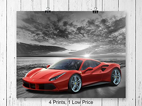 Lamborghini McLaren Ferrari Bugatti Wall Art - Boys Room Decor - Race Car Decor - Sports Car Posters Set - Man Cave Decor - Garage Wall Decor - Bar Wall Decor - Coastal Ocean Beach Theme