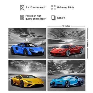 Lamborghini McLaren Ferrari Bugatti Wall Art - Boys Room Decor - Race Car Decor - Sports Car Posters Set - Man Cave Decor - Garage Wall Decor - Bar Wall Decor - Coastal Ocean Beach Theme