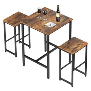 HOOBRO Bar Table Set, 3-Piece Dining Table and Bar Stools Set, Pub Table with Adjustable Feet and Bar Chairs with Different Heights, Rustic Brown, for Living Room, Dining Room, Kitchen BF34BT01