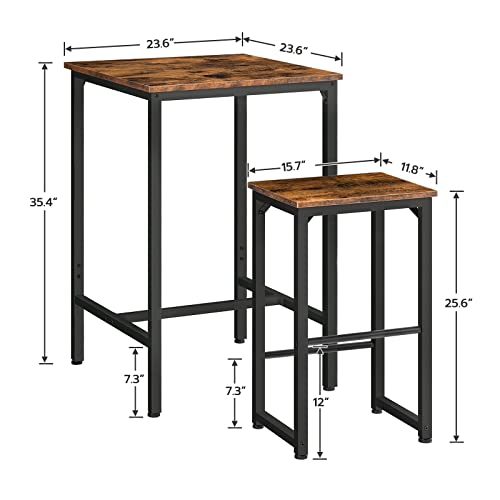 HOOBRO Bar Table Set, 3-Piece Dining Table and Bar Stools Set, Pub Table with Adjustable Feet and Bar Chairs with Different Heights, Rustic Brown, for Living Room, Dining Room, Kitchen BF34BT01