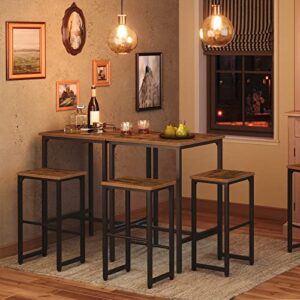 HOOBRO Bar Table Set, 3-Piece Dining Table and Bar Stools Set, Pub Table with Adjustable Feet and Bar Chairs with Different Heights, Rustic Brown, for Living Room, Dining Room, Kitchen BF34BT01