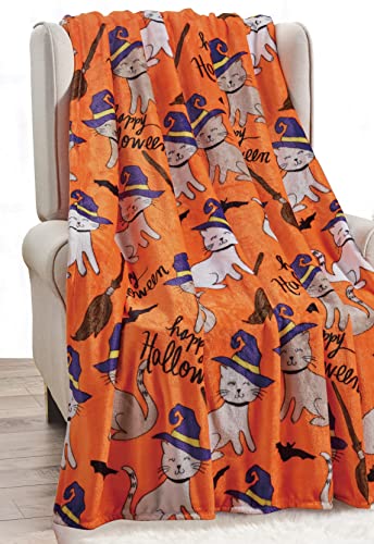 Elegant Comfort Lightweight Throw Blanket- Halloween Themed, Soft, Cozy and Plush- Throw Blankets, Perfect for Lounging This Spooky Season, 50 x 60 inches, Halloween Cats, Throw Blanket