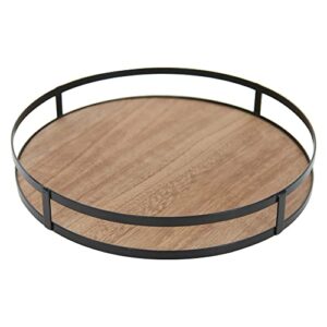 Defined Deco Decorative Tray Wood Tray Decor Round Tray with Metal Handle Decorative Trays for Home Decor Farmhouse Serving Tray, Brown