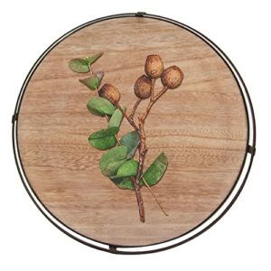 Defined Deco Decorative Tray Wood Tray Decor Round Tray with Metal Handle Decorative Trays for Home Decor Farmhouse Serving Tray, Brown